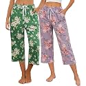 Kabento 2 Pack Womens Pajama Pants Capri Sleep Lounge Pants Drawstring Pj Bottoms with Pockets