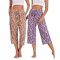 Kabento 2 Pack Womens Pajama Pants Capri Sleep Lounge Pants Drawstring Pj Bottoms with Pockets