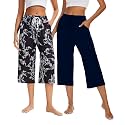 Kabento 2 Pack Womens Pajama Pants Capri Sleep Lounge Pants Drawstring Pj Bottoms with Pockets