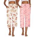 Kabento 2 Pack Womens Pajama Pants Capri Sleep Lounge Pants Drawstring Pj Bottoms with Pockets