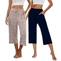 Kabento 2 Pack Womens Pajama Pants Capri Sleep Lounge Pants Drawstring Pj Bottoms with Pockets