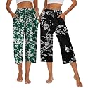 Kabento 2 Pack Womens Pajama Pants Capri Sleep Lounge Pants Drawstring Pj Bottoms with Pockets