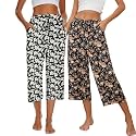 Kabento 2 Pack Womens Pajama Pants Capri Sleep Lounge Pants Drawstring Pj Bottoms with Pockets