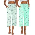 Kabento 2 Pack Womens Pajama Pants Capri Sleep Lounge Pants Drawstring Pj Bottoms with Pockets