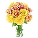 KaBloom-12 Orange&Yellow Rose Bouquet, Flowers for Valentine, Mother's Day