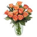 KaBloom-12 Orange Rose Bouquet, Flowers for Valentine, Mother's Day