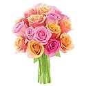 KaBloom-18 Orange&amp;Pink Rose Bouquet, Flowers for Valentine, Mother's Day