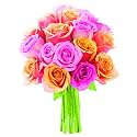 KaBloom-18 Orange& Pink Rose Bouquet, Flowers for Valentine, Mother's Day