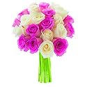 KaBloom-18 Pink&amp;white Rose Bouquet, Flowers for Valentine, Mother's Day