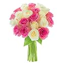 KaBloom-24 Pink&white Rose Bouquet, Flowers for Valentine, Mother's Day