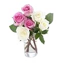 KaBloom-6 Pink&amp;white Rose Bouquet, Flowers for Valentine, Mother's Day