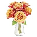 KaBloom Flowers - Valentine Collection - Bouquet of 6 Fresh Cut Orange Roses (Farm-Fresh, Long-Stem) with Vase. Gift for Birthday, Anniversary, Valentine, Mother’s Day Fresh Flowers