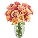 KaBloom PRIME NEXT DAY DELIVERY - Fall Collection - Bouquet of 18 Fresh Orange Roses (Farm-Fresh, Long-Stem) with Vase. Gift for Birthday, Anniversary, Thank You, Valentine, Mother’s Day Fresh Flowers