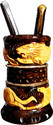 Kachawa genics 1 Compartments Wooden Antique pen stand with intricate jungle wildlife design, perfect for office desk