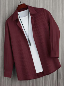Kachhot Men Self Design Casual Maroon Shirt