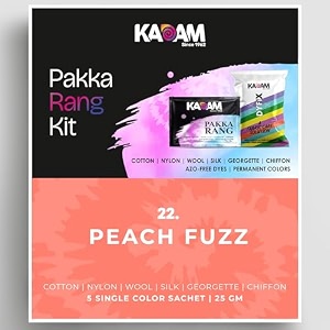 kadam pakka rang fabric dye colour  25g pack  includes dyfix color fixer  permanent fabric dyes for old faded jeans and clothes peach fuzz