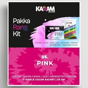 kadam pakka rang fabric dye colour  25g pack  includes dyfix color fixer  permanent fabric dyes for old faded jeans and clothes pink