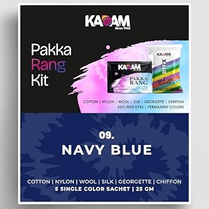 kadam pakka rang fabric dye colour  25g pack  includes dyfix color fixer  permanent fabric dyes for old faded jeans and clothes navy blue