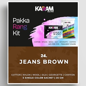 kadam pakka rang fabric dye colour  25g pack  includes dyfix color fixer  permanent fabric dyes for old faded jeans and clothes jeans brown