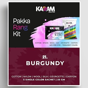 kadam pakka rang fabric dye colour  25g pack  includes dyfix color fixer  permanent fabric dyes for old faded jeans and clothes burgundy