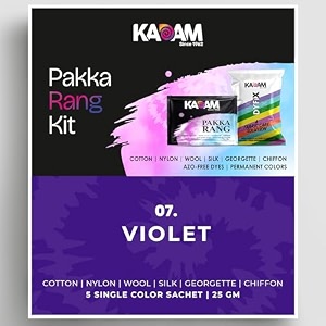 kadam pakka rang fabric dye colour  25g pack  includes dyfix color fixer  permanent fabric dyes for old faded jeans and clothes violet