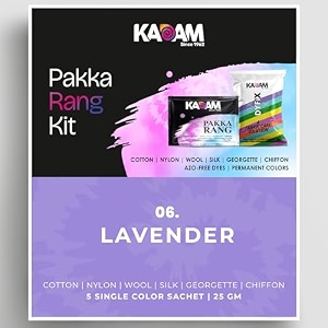 kadam pakka rang fabric dye colour  25g pack  includes dyfix color fixer  permanent fabric dyes for old faded jeans and clothes lavender