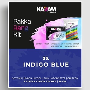 kadam pakka rang fabric dye colour  25g pack  includes dyfix color fixer  permanent fabric dyes for old faded jeans and clothes indigo blue