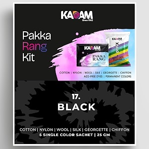 kadam pakka rang fabric dye colour  25g pack  includes dyfix color fixer  permanent fabric dyes for old faded jeans and clothes black