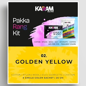 kadam pakka rang fabric dye colour  25g pack  includes dyfix color fixer  permanent fabric dyes for old faded jeans and clothes golden yellow