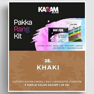 kadam pakka rang fabric dye colour  25g pack  includes dyfix color fixer  permanent fabric dyes for old faded jeans and clothes khaki