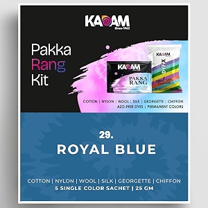 kadam pakka rang fabric dye colour  25g pack  includes dyfix color fixer  permanent fabric dyes for old faded jeans and clothes royal blue