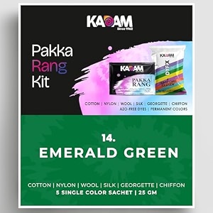 kadam pakka rang fabric dye colour  25g pack  includes dyfix color fixer  permanent fabric dyes for old faded jeans and clothes emerald green
