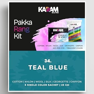 kadam pakka rang fabric dye colour  25g pack  includes dyfix color fixer  permanent fabric dyes for old faded jeans and clothes teal blue