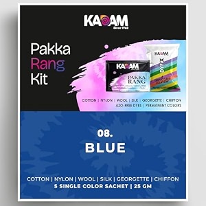 kadam pakka rang fabric dye colour  25g pack  includes dyfix color fixer  permanent fabric dyes for old faded jeans and clothes blue
