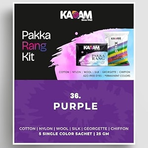 kadam pakka rang fabric dye colour  25g pack  includes dyfix color fixer  permanent fabric dyes for old faded jeans and clothes purple
