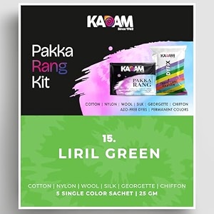 kadam pakka rang fabric dye colour  25g pack  includes dyfix color fixer  permanent fabric dyes for old faded jeans and clothes liril green