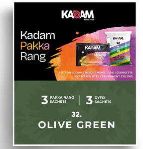kadam pakka rang fabric dye olive green  3 dye sachets  3 dyfix fixer sachets
