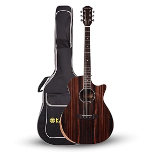 kadence a1015 acoustica 4034 electro acoustic guitar  grand auditorium cutaway  black wood  built-in pickup  2 band eq  comes with bag  includes learning course  brown