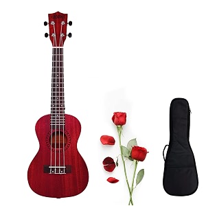 kadence concert ukulele 2334 spring summer collection of ukuleles- fluorocarbon strings matt finish with strap amp bag mulberry red with rose valentine gift