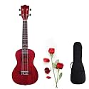Kadence Concert Ukulele 23" Spring Summer Collection of Ukuleles- fluorocarbon strings, matt finish with Strap &amp; Bag (Mulberry Red With Rose) Valentine gift