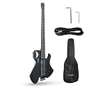 Kadence EBHL01BK Chronicle 46.5” Electric Bass Guitar | P Style | Solid Ash Wood | Split-coil Pickup Setup | Gig Bag + Cable | Black