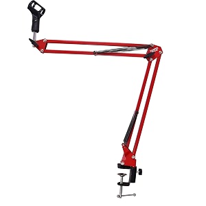 kadence nb35rd home series mic boom arm stand  steel frame amp smooth angle adjustment  dual-spring suspension with 360 rotation  desk clamp mount for recording streaming amp online classes  red