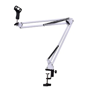 kadence nb35wh home series mic boom arm stand  steel frame amp smooth angle adjustment  dual-spring suspension with 360 rotation  desk clamp mount for recording streaming amp online classes  white