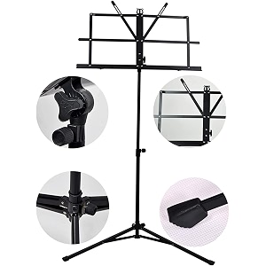 kadence nstd-06 home series foldable music stand  lightweight wire desk  adjustable height amp angle  tripod base  includes carry bag  suitable for sheet music amp tablets  black