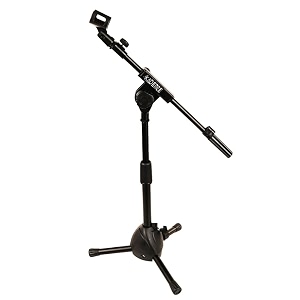 kadence nk131 touring series short mic stand with boom arm  heavy-duty steel frame amp smooth height adjustment  low-profile telescopic boom with 360 angle control  stable tripod base  black