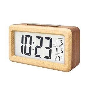 everwood kadio digital alarm clock battery operated wooden smart night light digital clock lcd display snooze function room temperature small clocks for bedroom beside desk 1348x381 cm