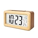 Everwood kadio Digital Alarm Clock Battery Operated, Wooden Smart Night Light Digital Clock LCD Display, Snooze Function, Room Temperature, Small Clocks for Bedroom, Beside Desk, 13.48X3.81 Cm
