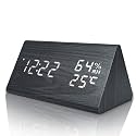Everwood Kadio Wooden Digital Alarm Clock with Electronic Led Time Display,Humidity&amp;Temperature Detect for Bedroom,Bedside(Brown Triangle)-10 Cm