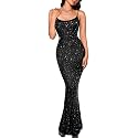 Kaei&amp;Shi Rhinestone Mesh Dress,Glitter Sparkly Embellished Sheer Maxi Dresses,Sexy Birthday Outfit for Women Cocktail Party