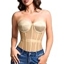 Kaei&amp;Shi Women's Strapless Mesh Corset Top, Padded Lace-Up Bustier